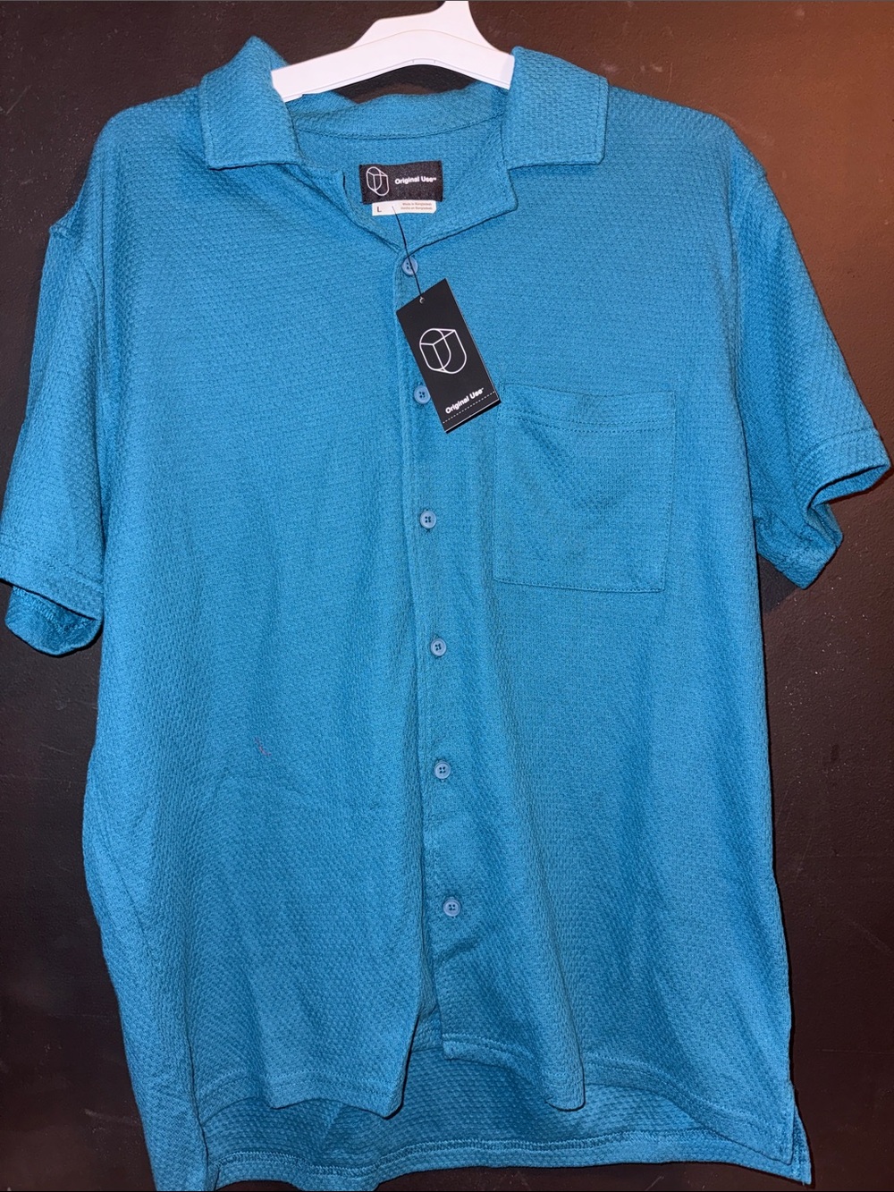 Original Use Teal Short-Sleeve Button-Up Shirt Size L